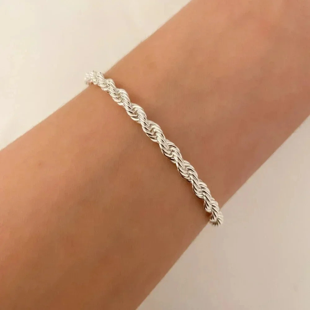 925 Sterling Silver Dainty Twist Chain Bracelet Stackable Chain Bracelet - Picture 1 of 4